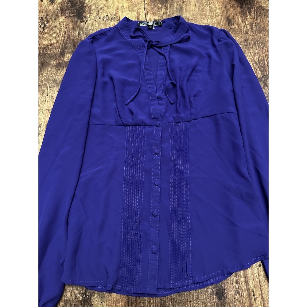 Love Stitch Royal Purple Pintuck Tie-Neck Blouse #153